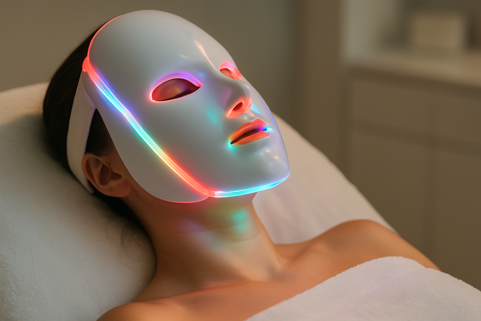 Vrai photo de MASQUE LED VISAGE en usage par une femme